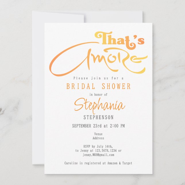 Italian Aperol Cocktail That's Amore Bridal Shower Invitation (Front)