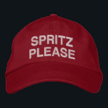 Italian Aperol Spritz Funny Quote Pink Red Custom Embroidered Baseball Cap<br><div class="desc">Elevate your summer style with this playful "Spritz Please" hat, perfect for lovers of Aperol Spritz and aperitivo culture. This trendy embroidered hat in a bold red color adds a fun twist to any casual outing or cocktail hour. Whether you're relaxing at a beach bar, attending a summer party, or...</div>
