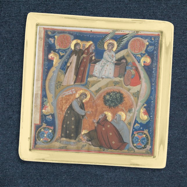 Italian Art Nerius Illumination Scenes of Easter Gold Finish Lapel Pin (An Easter lapel pin with Nerius Manuscript Illumination Vintage Art)