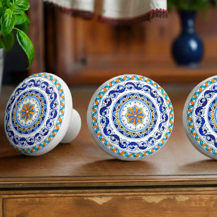 Italian Artistry Antico Deruta Rosette Mediterran Ceramic Knob