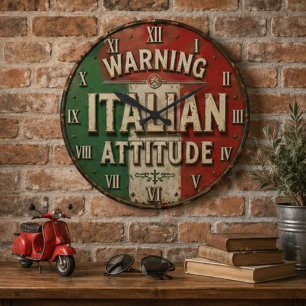 Italian Attitude Vintage Italy Flag  Large Clock