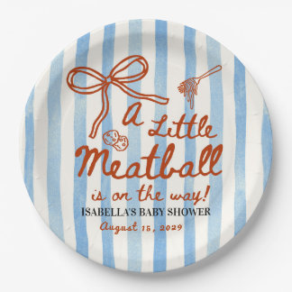 Italian Baby Shower Theme Blue Stripes Paper Plates
