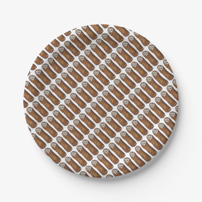 Italian Bakery Chocolate Cannoli Dessert Pastry Paper Plates (Front)
