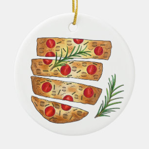 Italian Bakery Focaccia Olive Oil Bread Tomatoes Ceramic Ornament