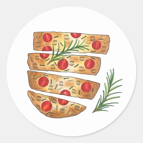 Italian Bakery Focaccia Olive Oil Bread Tomatoes Classic Round Sticker
