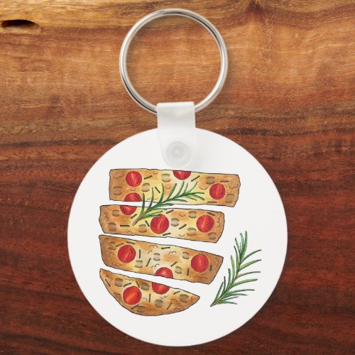 Italian Bakery Focaccia Olive Oil Bread Tomatoes Keychain