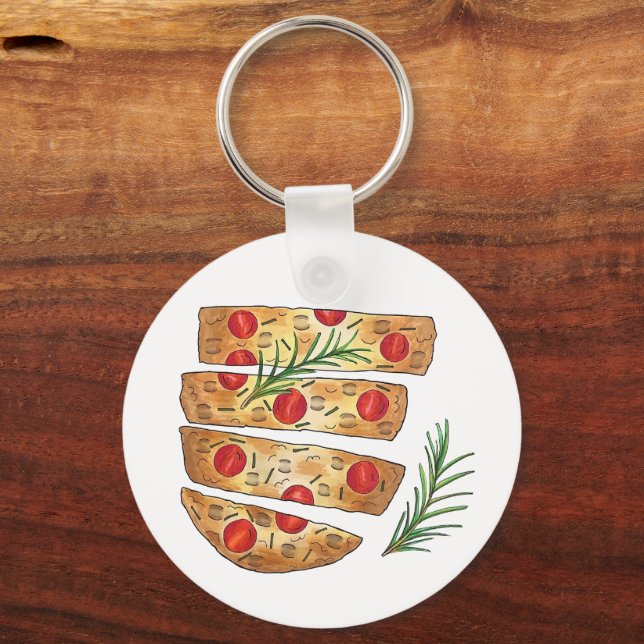 Italian Bakery Focaccia Olive Oil Bread Tomatoes Keychain (Front)
