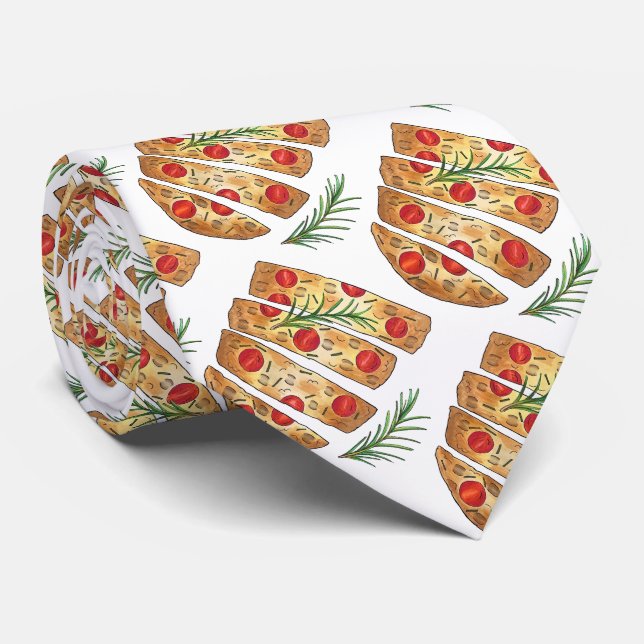 Italian Bakery Focaccia Olive Oil Bread Tomatoes Neck Tie (Rolled)