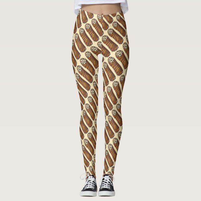 Italian Bakery Pastry Chocolate Chip Cannoli Food Leggings (Front)