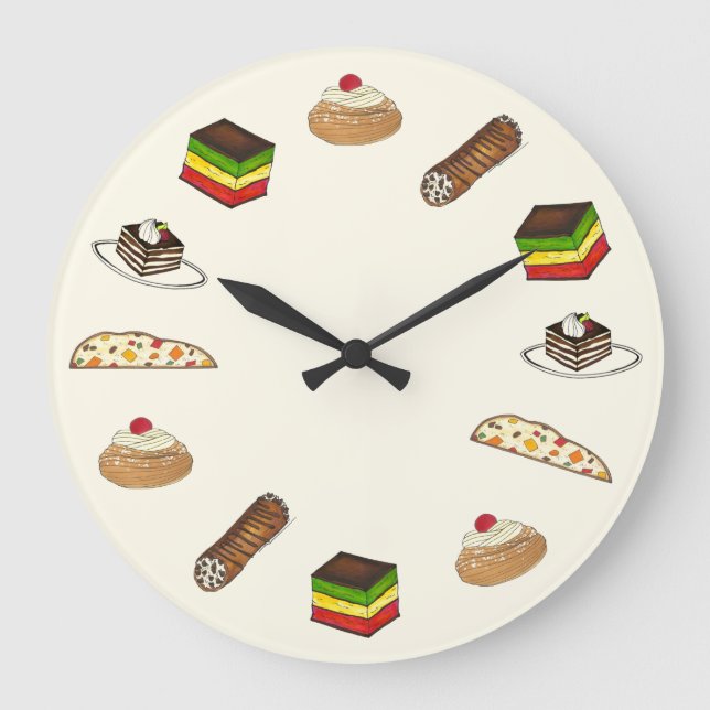 Italian Bakery Zeppole Cannoli Tiramisu Biscotti Large Clock (Front)