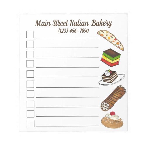 Italian Bakery Zeppole Cannoli Tiramisu Biscotti Notepad