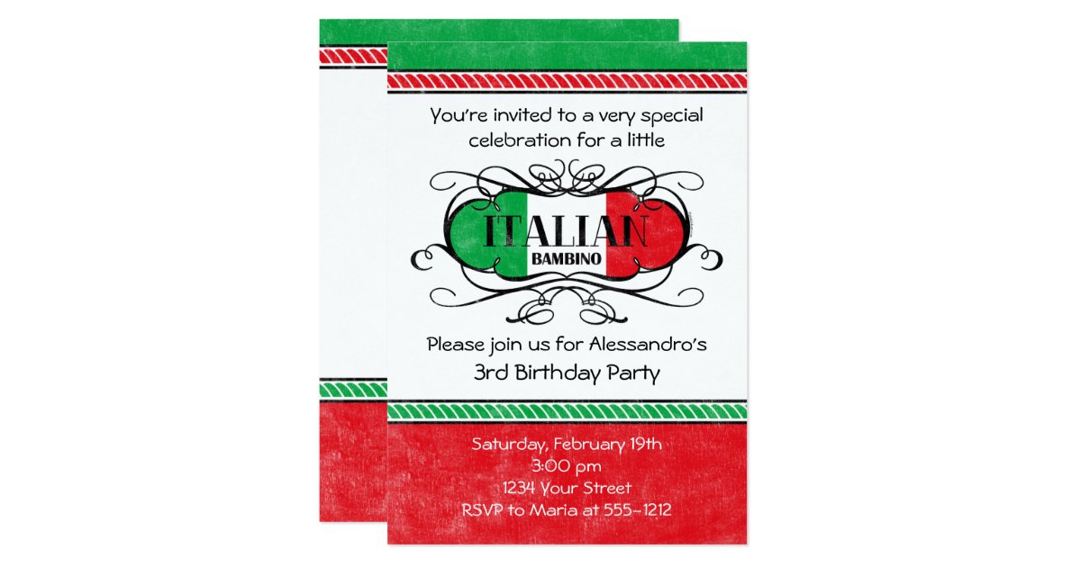 Italian Bambino (D) Birthday Party Invitation | Zazzle