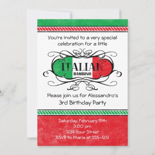 Italian Bambino (D) Birthday Party Invitation