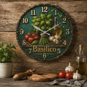 Italian Basil Kitchen Rustic Farmhouse Large Clock