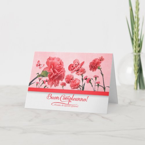 Italian Birthday Buon Compleanno Pink Carnations Card