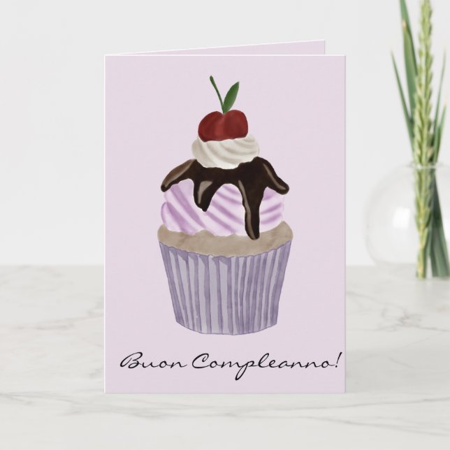 Italian Birthday Cherry Cupcake Card (Front)