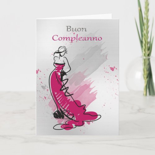 Italian Birthday Greeting With Female In A Stylish Card