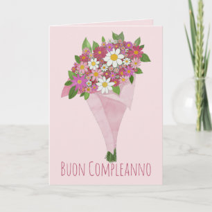 Italian Birthday Pink bouquet of flowers Card