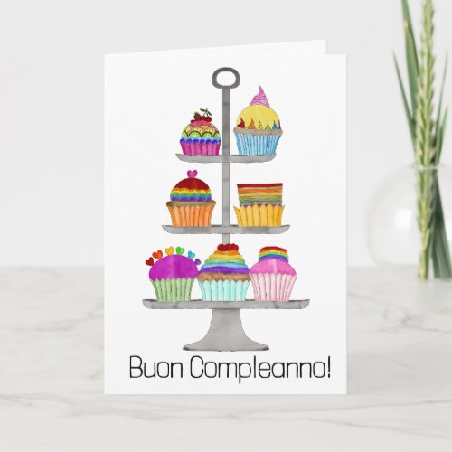 Italian Birthday Rainbow colors cupcakes  Card