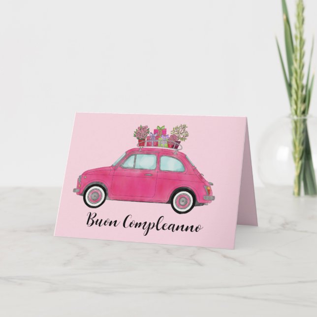 Italian Birthday Retro Fiat 500 Card (Front)