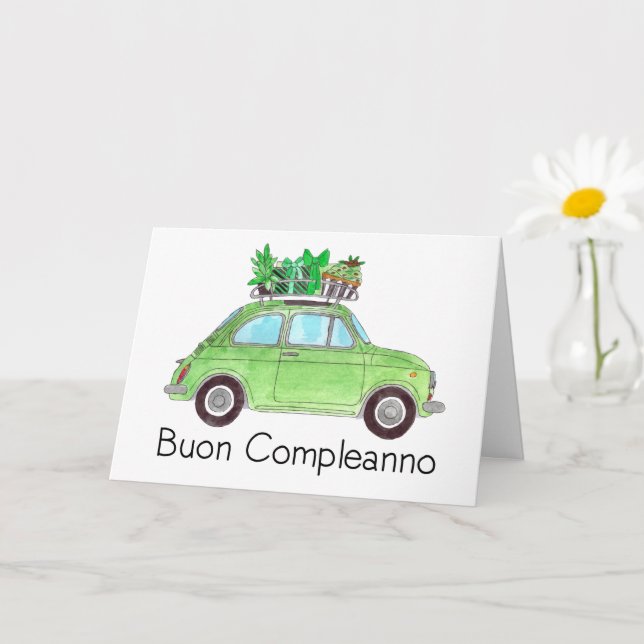 Italian Birthday Retro Fiat 500 Card (Small Plant)