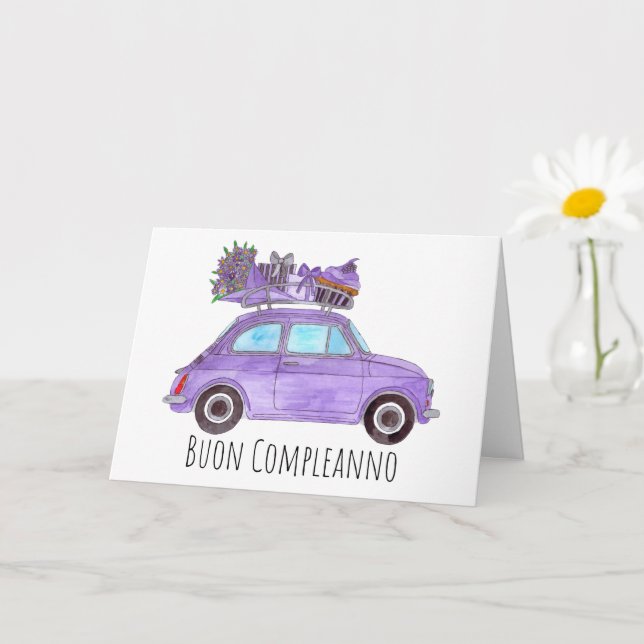 Italian Birthday Retro Fiat 500 Card (Small Plant)