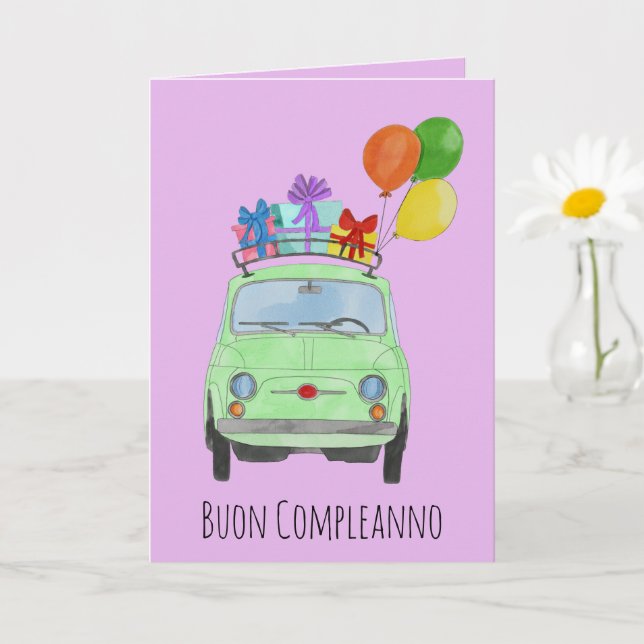 Italian Birthday Retro Fiat 500 Card (Small Plant)