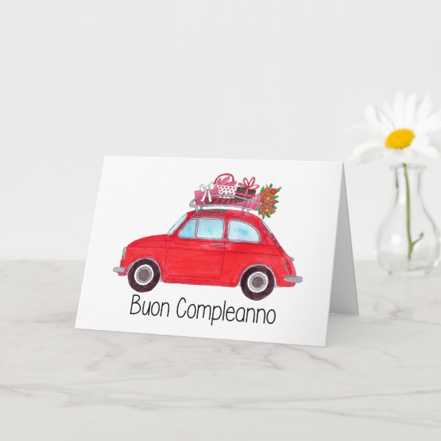 Italian Birthday Retro Fiat 500 Card (Small Plant)