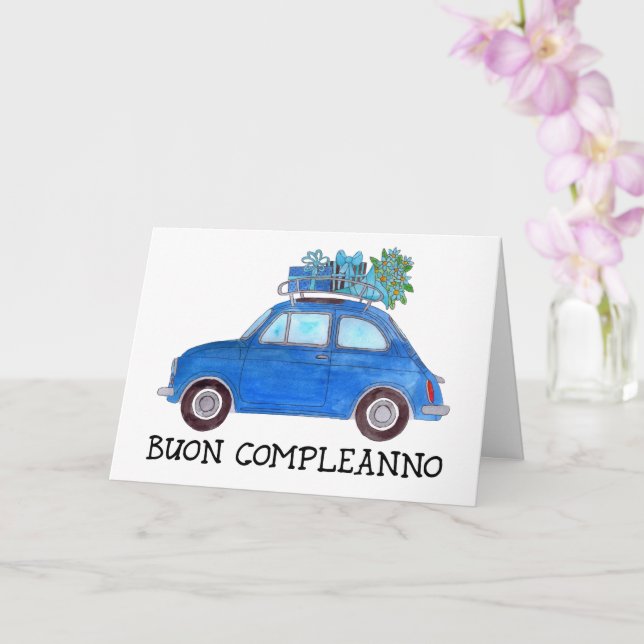 Italian Birthday Retro Fiat 500 Card (Orchid)