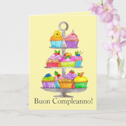 Italian Birthday Watercolor cupcakes  Card