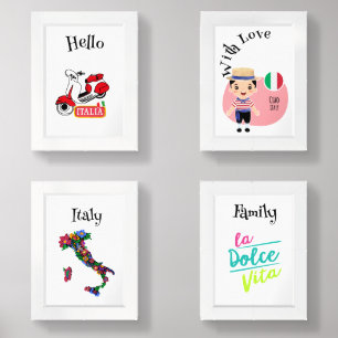 Italian Black Ink Village Art Wall Art Sets