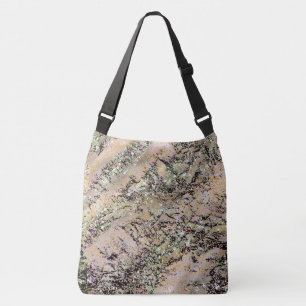 Italian Black Marble look with Pink Sparkles Crossbody Bag