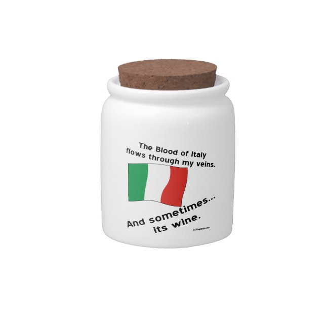 Italian Blood Flows Sometimes Wine Black Letters Candy Jar (Front)