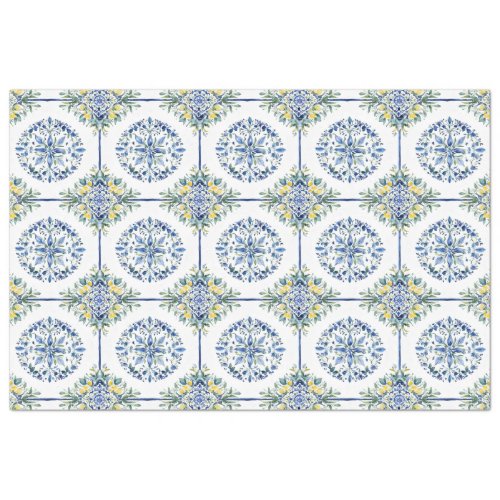 Italian Blue and White Lemon Floral Tile Decoupage Tissue Paper