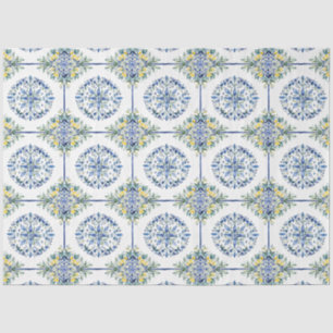 Italian Blue and White Lemon Floral Tile Decoupage Tissue Paper