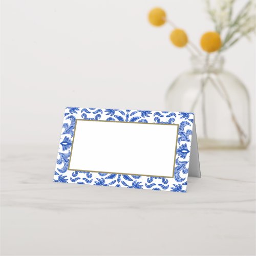 Italian Blue and White Wedding Place Card 