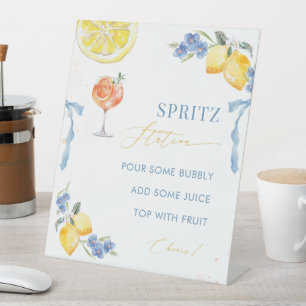 Italian Blue Bow Lemon That's Amore Spritz Station Pedestal Sign