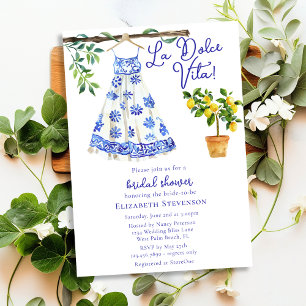 Italian Blue Dress La Dolce Vita Bridal Shower Invitation