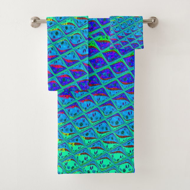Italian Blue Mermaid Motif Art Print Bath Towel Set (Insitu)