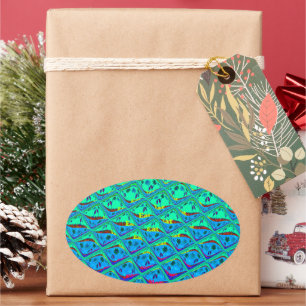 Italian Blue Mermaid Motif Art Print Oval Sticker