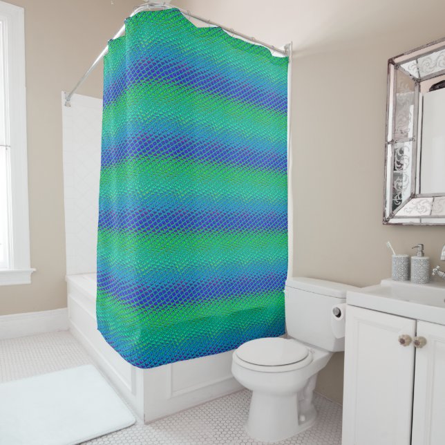 Italian Blue Mermaid Motif Art Print Shower Curtain (In Situ)