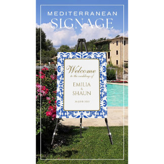 Italian Blue Pattern Wedding Welcome Sign