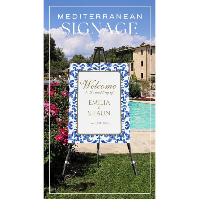 Italian Blue Pattern Wedding Welcome Sign (Creator Uploaded)