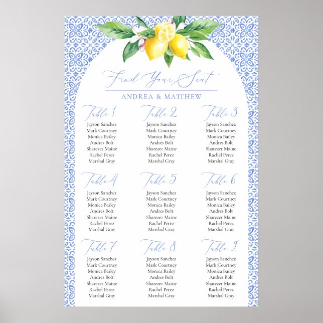 Italian Blue Positano Lemon Find Your Seat Chart (Front)