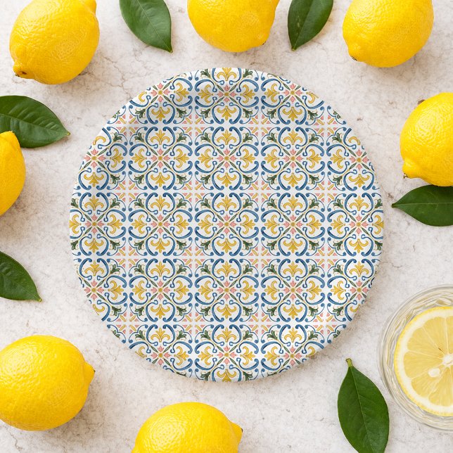Italian Blue Tile Bridal Shower  Paper Plates (Italian Blue Tile Bridal Shower Paper Plates. Pair with matching invitations, napkins, and decor.)
