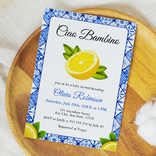 Italian Blue Tile Ciao Bambino Baby Shower Invitation