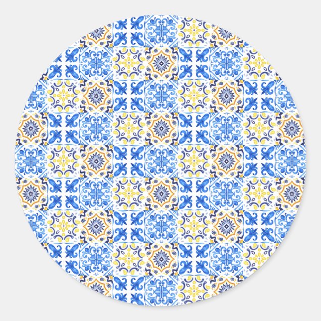 Italian Blue Tile Classic Round Sticker (Front)