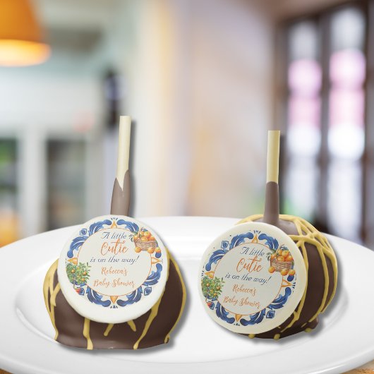 Italian Blue Tile Cutie Orange Citrus Baby Shower Cake Pops