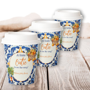 Italian Blue Tile Cutie Orange Citrus Baby Shower Paper Cups