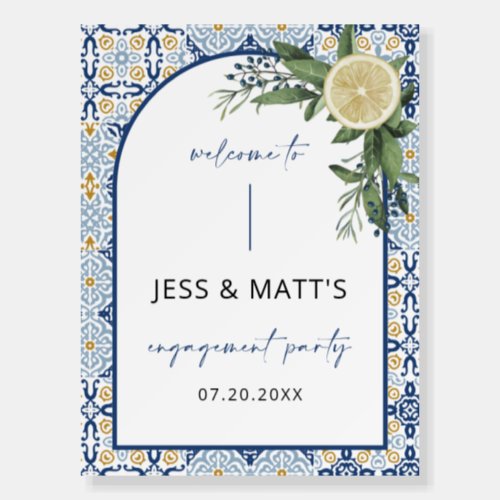 Italian Blue Tile Engagement Party Sign